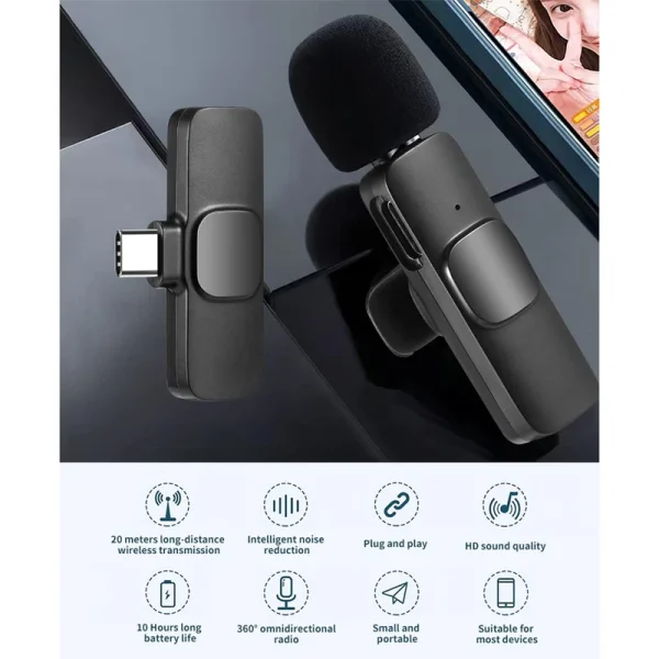 میکروفن یقه ای بی سیم مدل K9 Dual Type-C بسته 2 عددی - Image 2